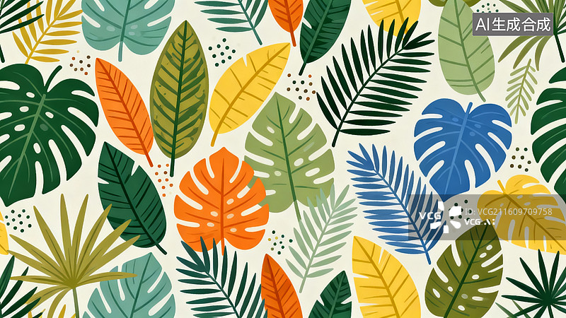 【AI数字艺术】绿植图案多彩风装饰背景场景图片素材