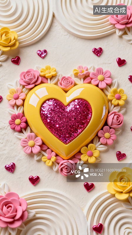 【AI数字艺术】爱心花卉甜美元素装饰背景场景图片素材