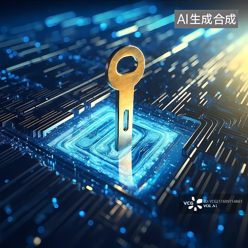 【AI数字艺术】未来粒子科技风钥匙数据安全背景图片素材