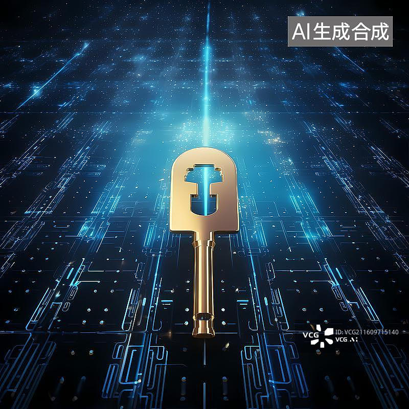 【AI数字艺术】未来粒子科技风钥匙数据安全背景图片素材