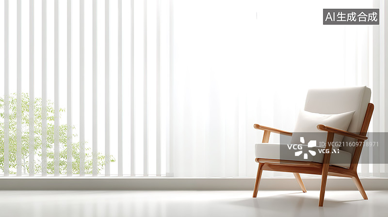 【AI数字艺术】新中式中国风白色客厅样板间休息区图片素材