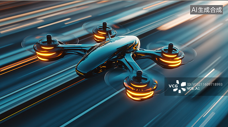 【AI数字艺术】城市中穿行的穿越机无人机科技主题场景和低空经济概念图片素材