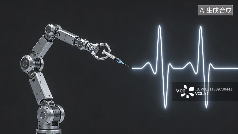 【AI数字艺术】机械臂注射与心跳线结合图片素材