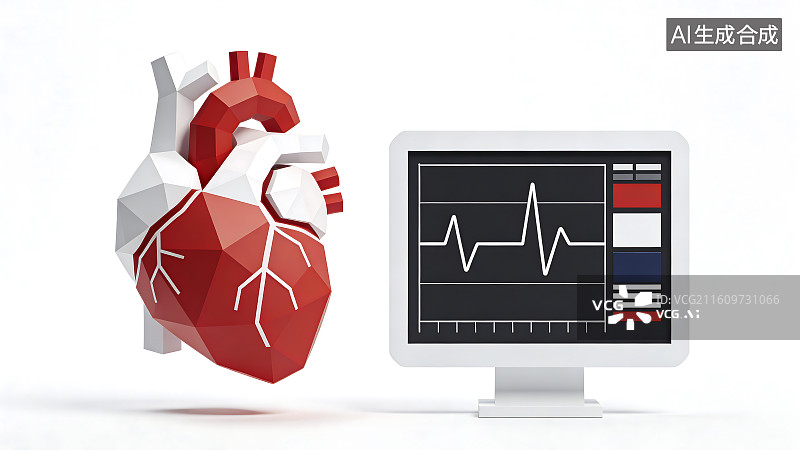 【AI数字艺术】心脏健康监测与心电图图片素材