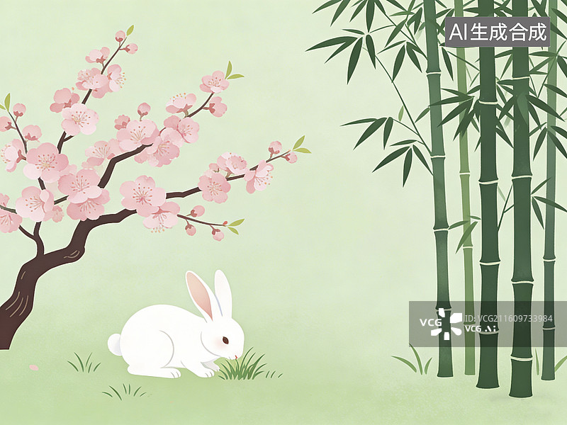 【AI数字艺术】兔卧竹下春意柔图片素材