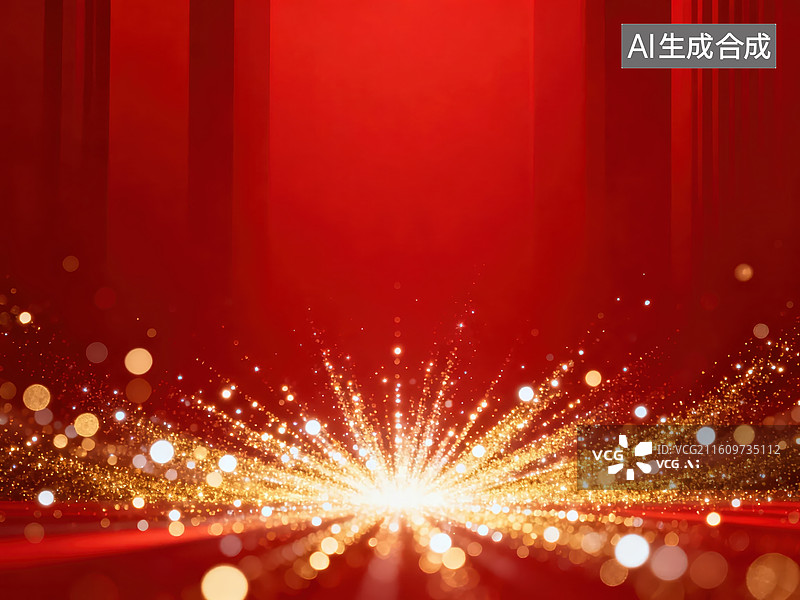 【AI数字艺术】红色背景金色光芒闪耀图片素材