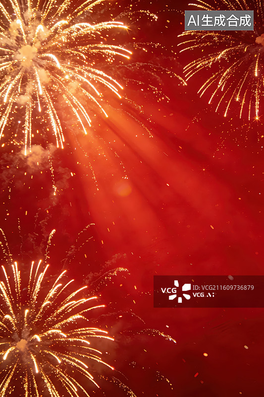 【AI数字艺术】红色夜空中的烟花绽放图片素材