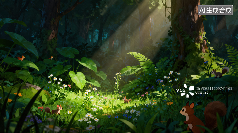 【AI数字艺术】阳光穿透森林的清晨景象图片素材