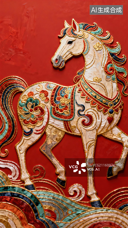 【AI数字艺术】彩绘骏马艺术图案图片素材