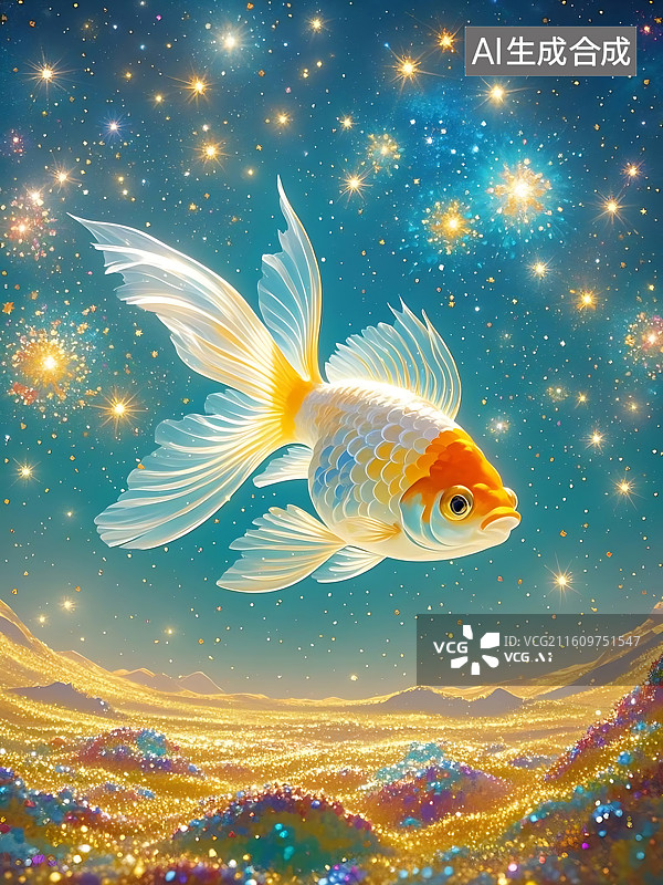 【AI数字艺术】星空奇幻金鱼，梦幻宇宙畅游图片素材