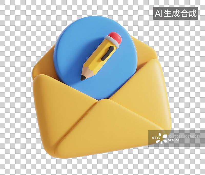 【AI数字艺术】3D三维立体创建电子邮件文档社交媒体铅笔图标元素图片素材
