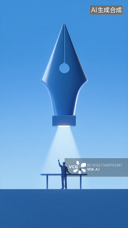 【AI数字艺术】3D三维钢笔写作灵感创意主题灯光洒在书桌上教师节老师学生插画图片素材