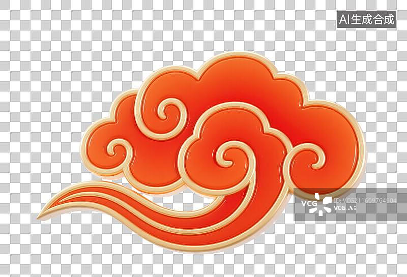 【AI数字艺术】3D三维红色国风祥云图片素材