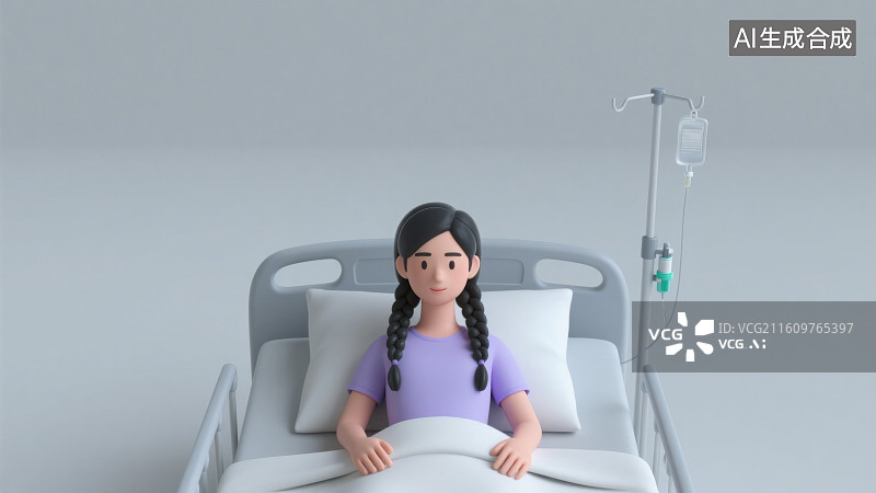 【AI数字艺术】3D三维女人住院躺在病床上休息输液图片素材