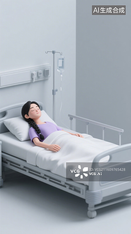 【AI数字艺术】3D三维女人住院躺在病床上休息输液图片素材