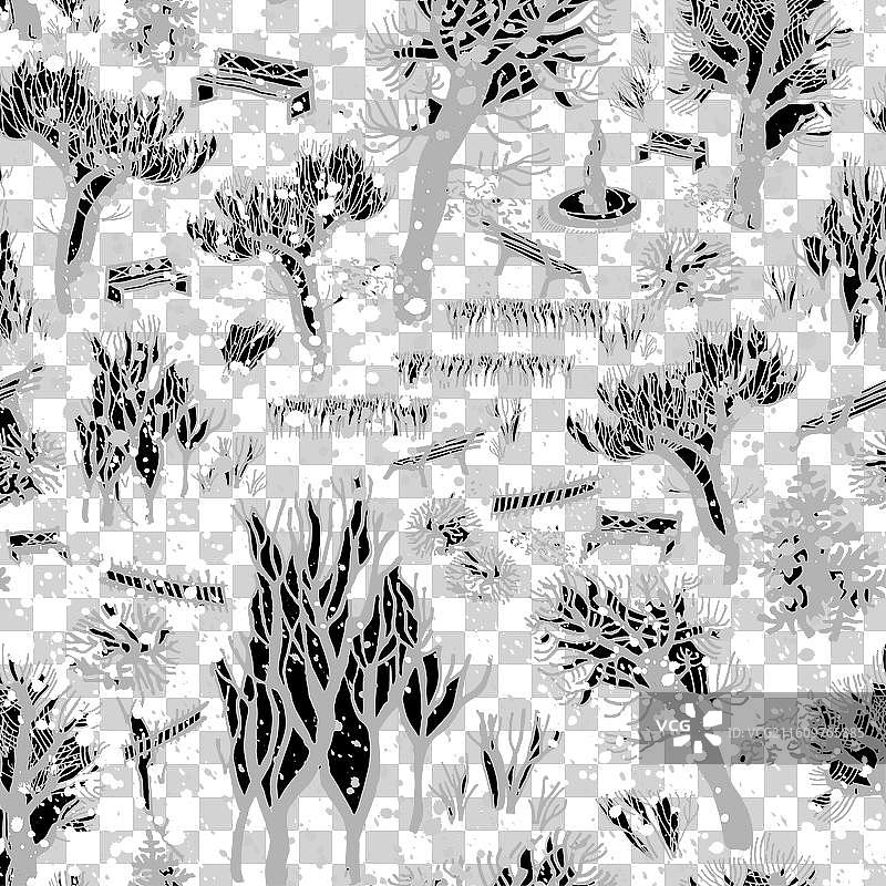 白雪皑皑的冬季雪景，有光秃秃的树木图片素材