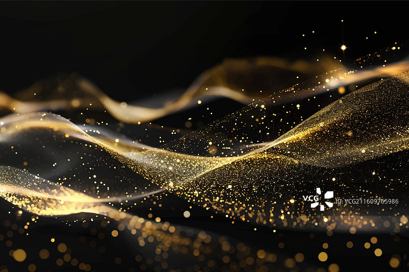 3D金色流动线条波浪和金色闪光图片素材