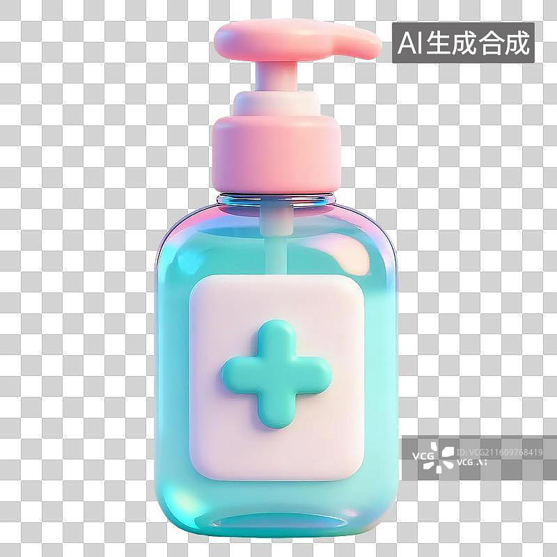 【AI数字艺术】3D卡通医疗洗手液插画免抠元素图片素材