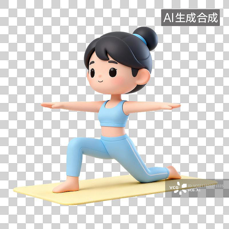 【AI数字艺术】3D渲染卡通人物，练瑜伽的女性，瑜伽，锻炼，运动，休闲娱乐活动免抠元素图片素材