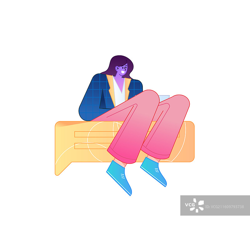 远程办公使用电脑工作的人物矢量扁平渐变插画图片素材