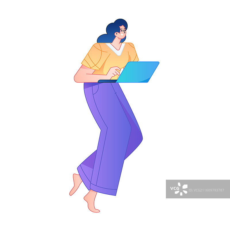 远程办公使用电脑工作的人物矢量扁平渐变插画图片素材