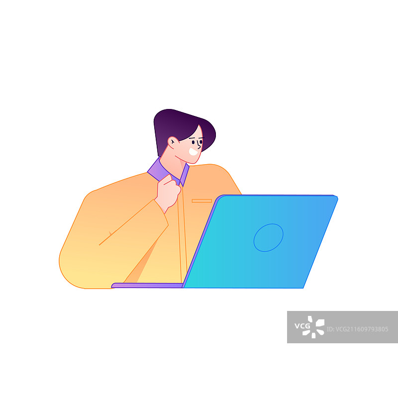 远程办公使用电脑工作的人物矢量扁平渐变插画图片素材