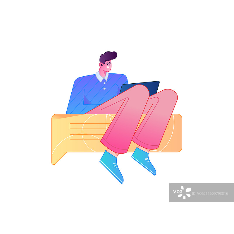 远程办公使用电脑工作的人物矢量扁平渐变插画图片素材