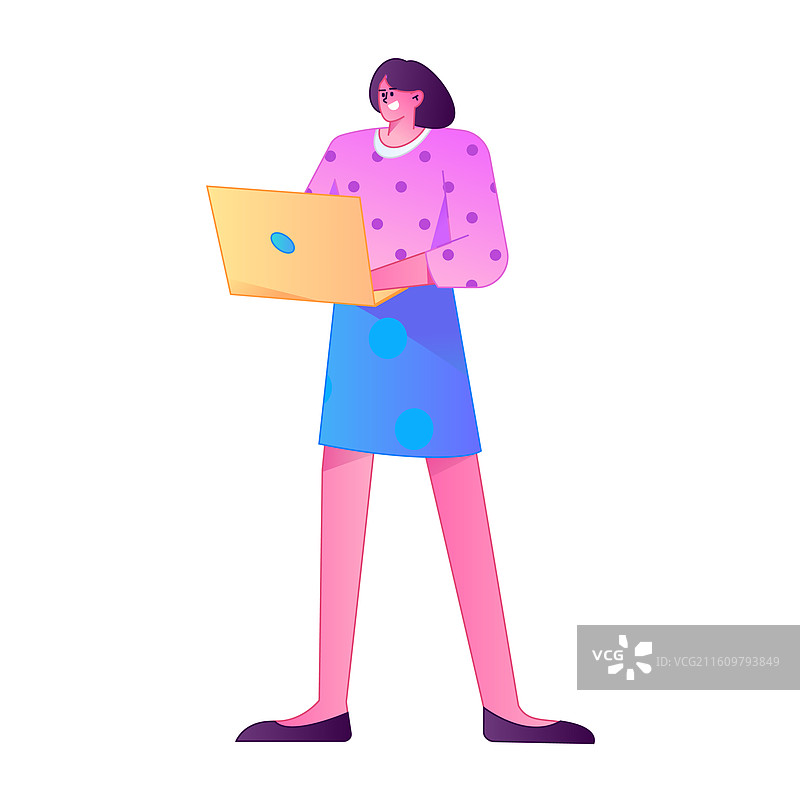 远程办公使用电脑工作的人物矢量扁平渐变插画图片素材