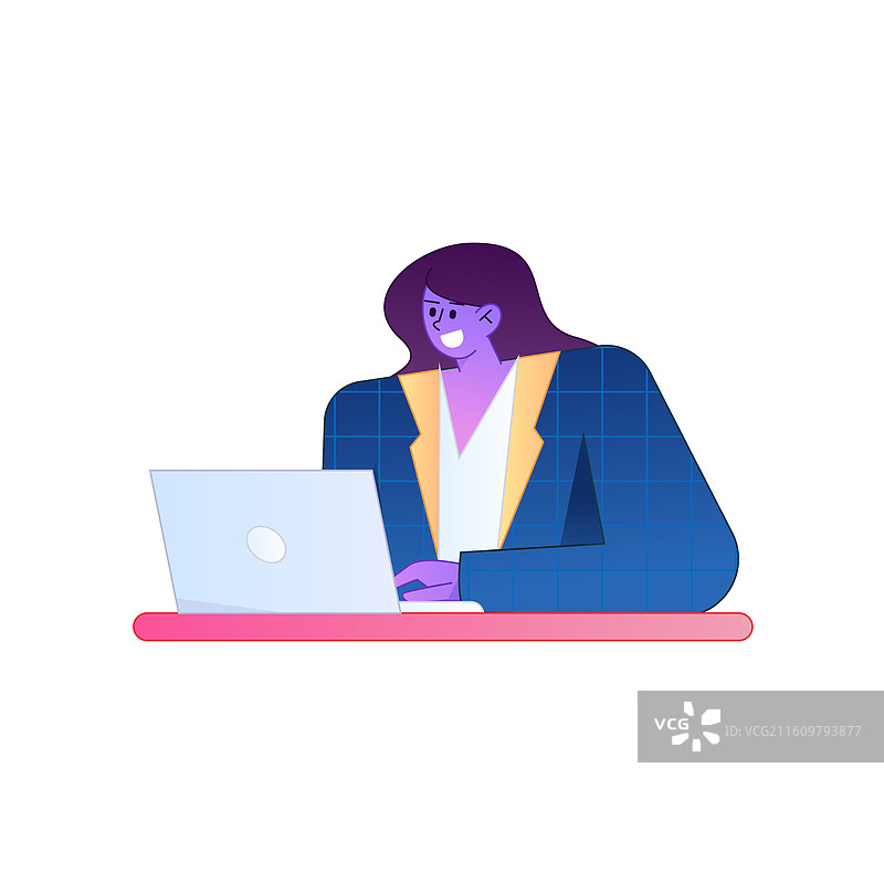 远程办公使用电脑工作的人物矢量扁平渐变插画图片素材