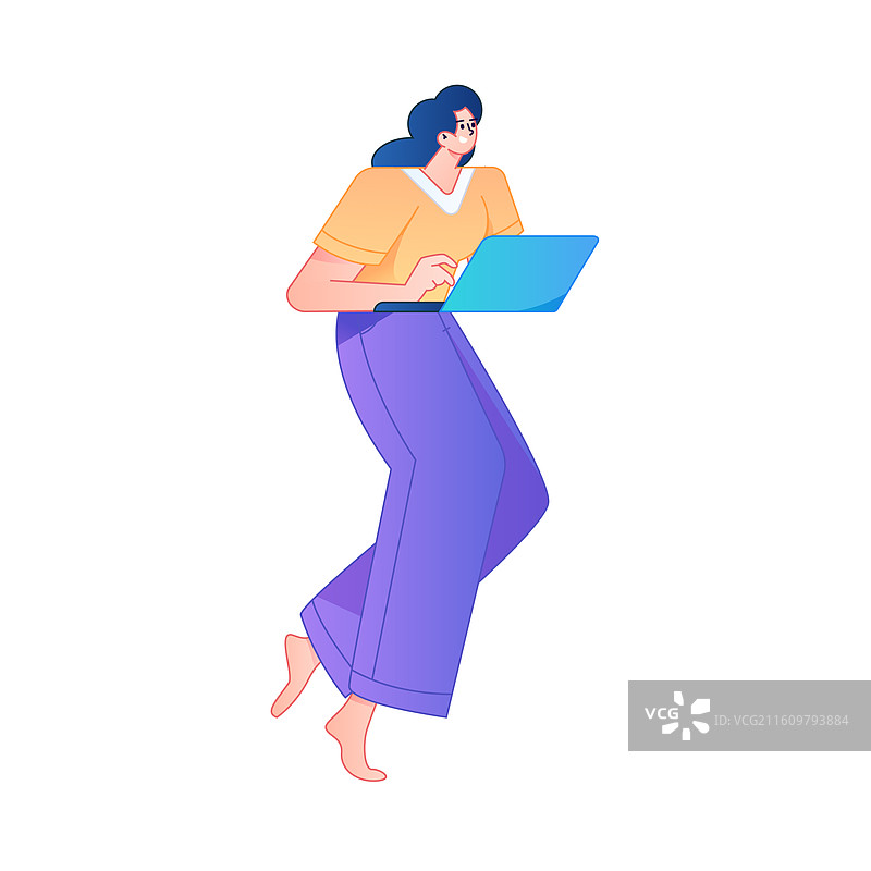 远程办公使用电脑工作的人物矢量扁平渐变插画图片素材