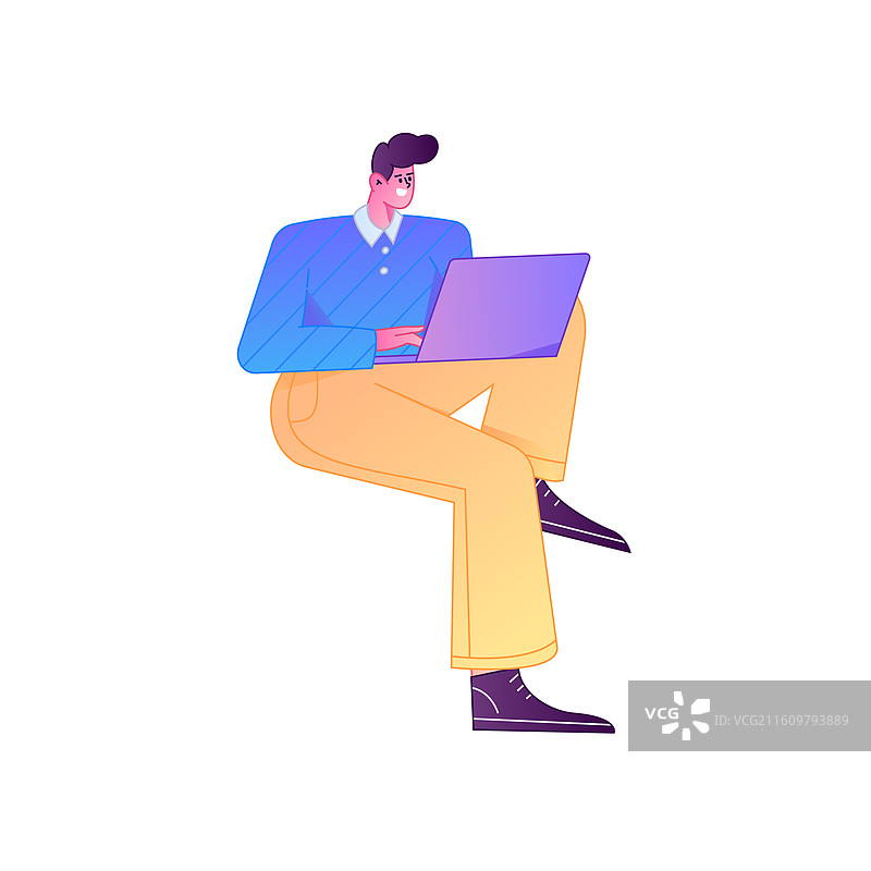 远程办公使用电脑工作的人物矢量扁平渐变插画图片素材