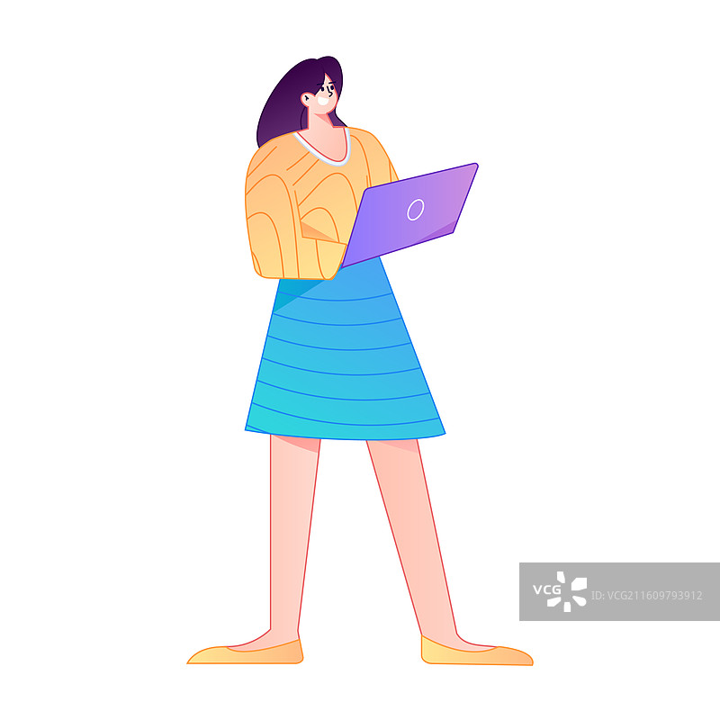 远程办公使用电脑工作的人物矢量扁平渐变插画图片素材