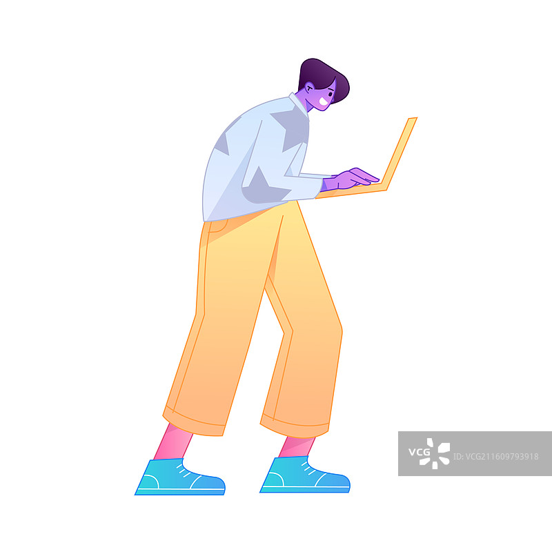 远程办公使用电脑工作的人物矢量扁平渐变插画图片素材