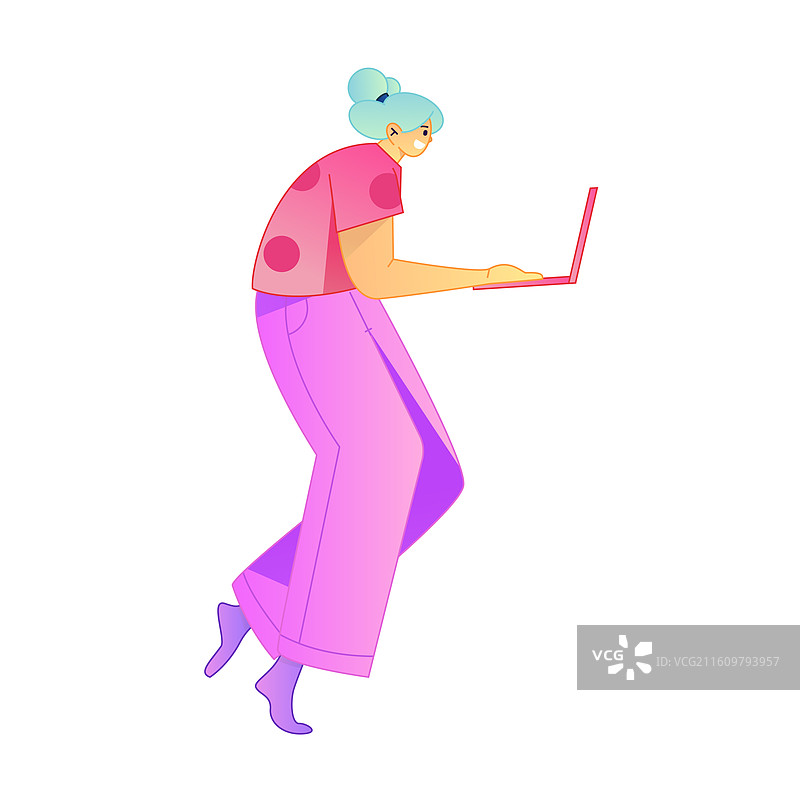 远程办公使用电脑工作的人物矢量扁平渐变插画图片素材