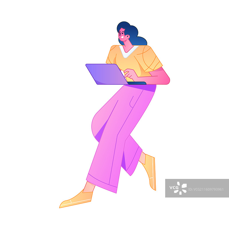 远程办公使用电脑工作的人物矢量扁平渐变插画图片素材