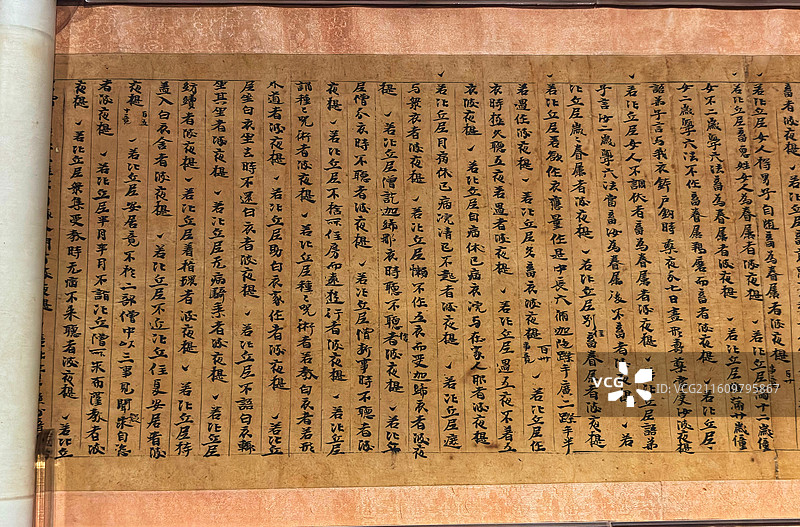 上海博物馆藏西魏法渊楷书比丘尼戒经卷｜朱丝栏界格纸本墨迹本（局部特写）｜南北朝佛经书法研究图片素材