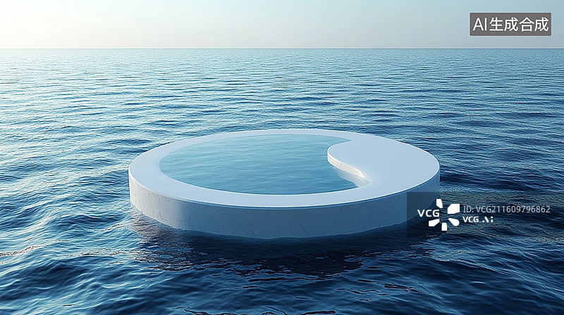 【AI数字艺术】水面上白色圆形展台图片素材