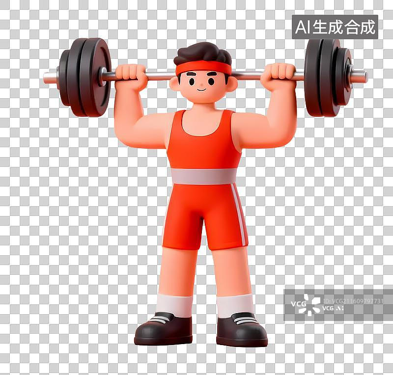 【AI数字艺术】卡通人物举杠铃健身图片素材