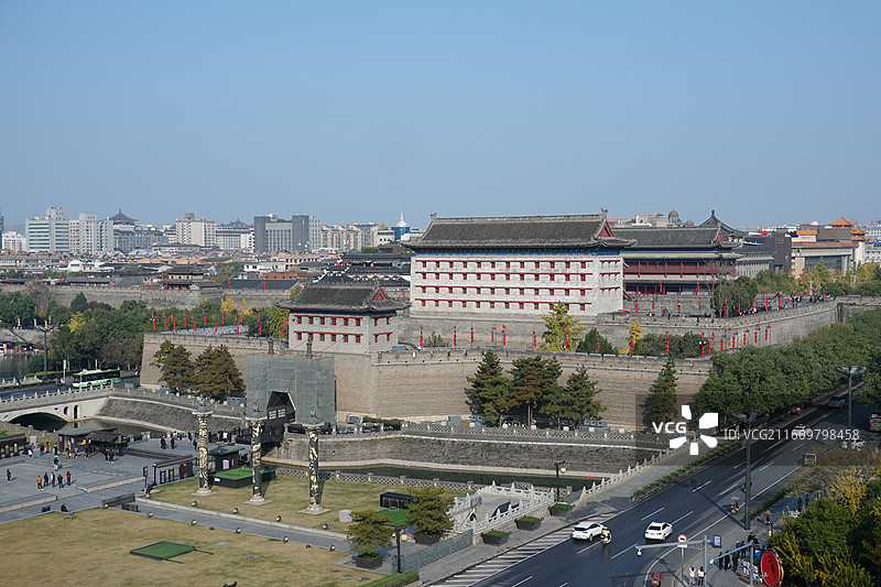 陕西西安明城墙西安城墙永宁门南门：月城瓮城闸楼箭楼城楼图片素材