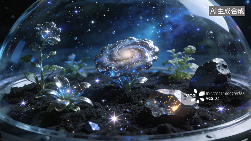 【AI数字艺术】星空下的微型宇宙生态图片素材