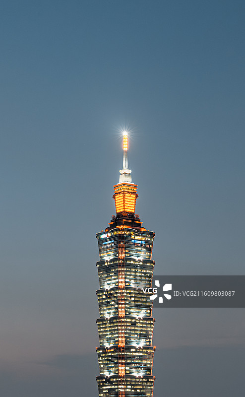 城市风光地标建筑夜景-台北101黄昏城市天际线｜竖拍建筑风光留白背景图片素材