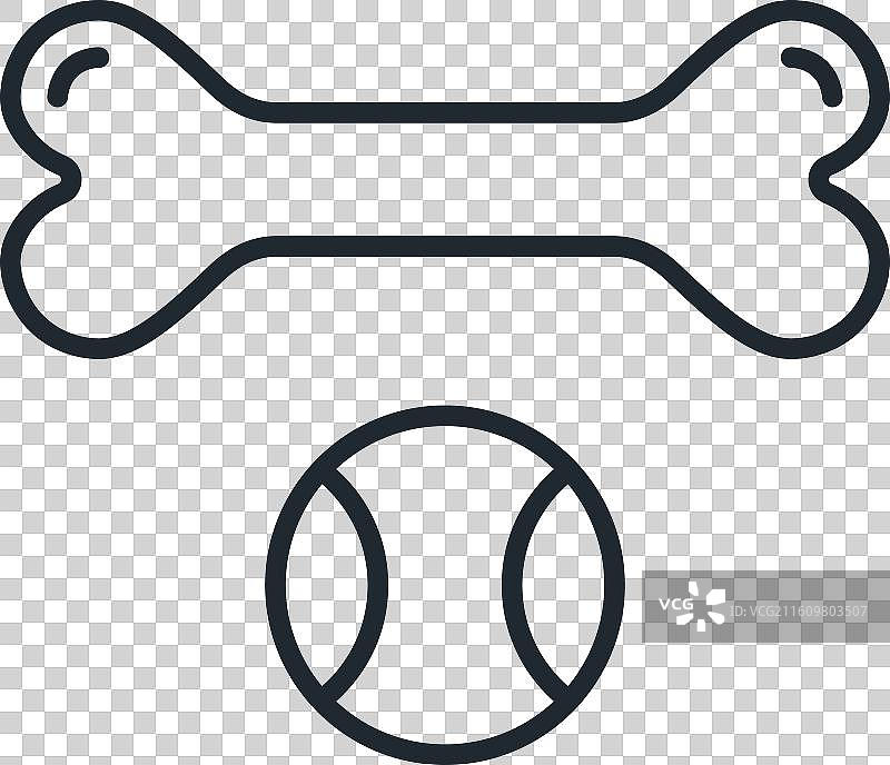 狗玩具线条图标，球和骨头，孤立的宠物图片素材