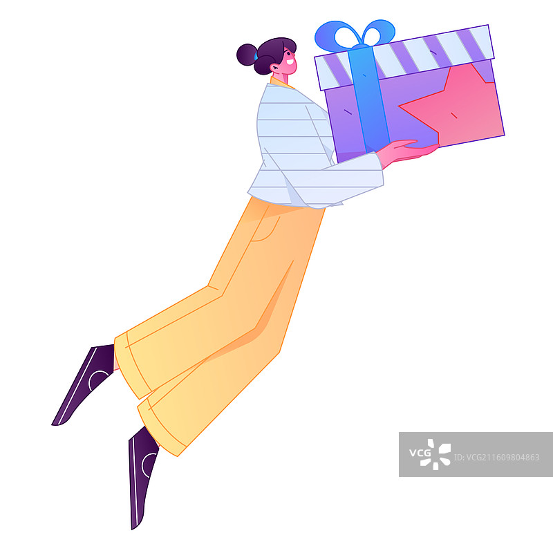 人物手持礼物盒惊喜动作造型矢量渐变插画图片素材