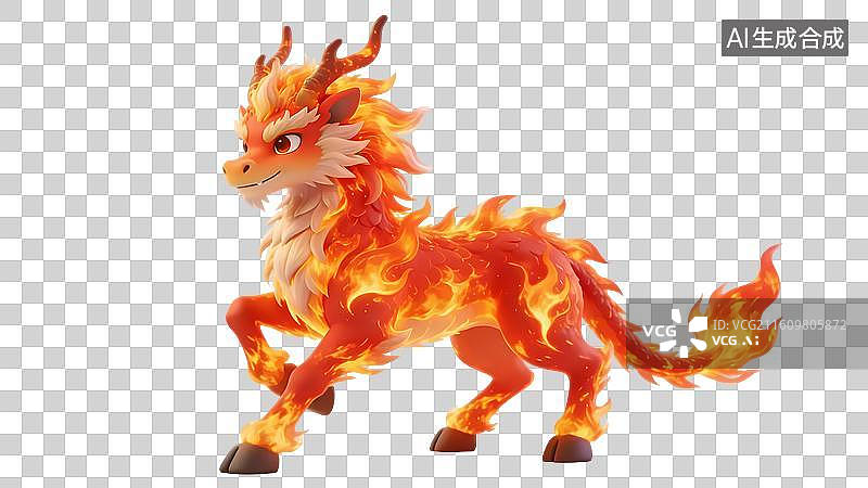 【AI数字艺术】火焰麒麟卡通形象图片素材