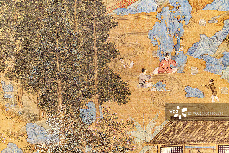 南京博物院藏明仇英绢本设色曲水流觞图卷图片素材