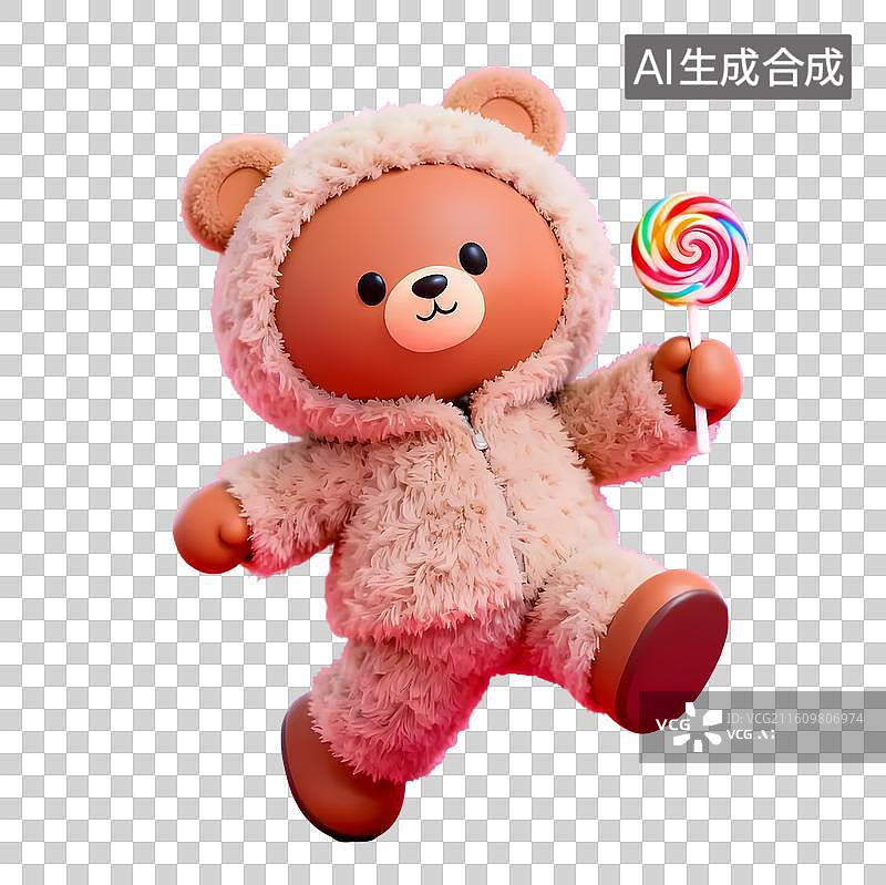 【AI数字艺术】卡通小熊手持棒棒糖图片素材