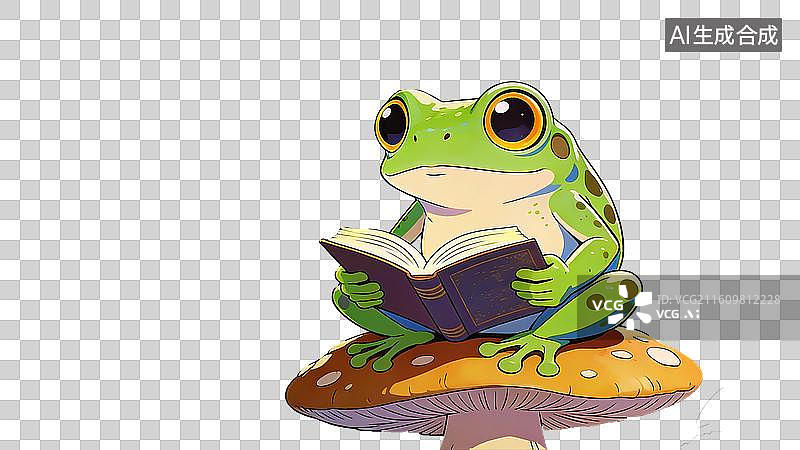 【AI数字艺术】爱读书的小青蛙元素图片素材