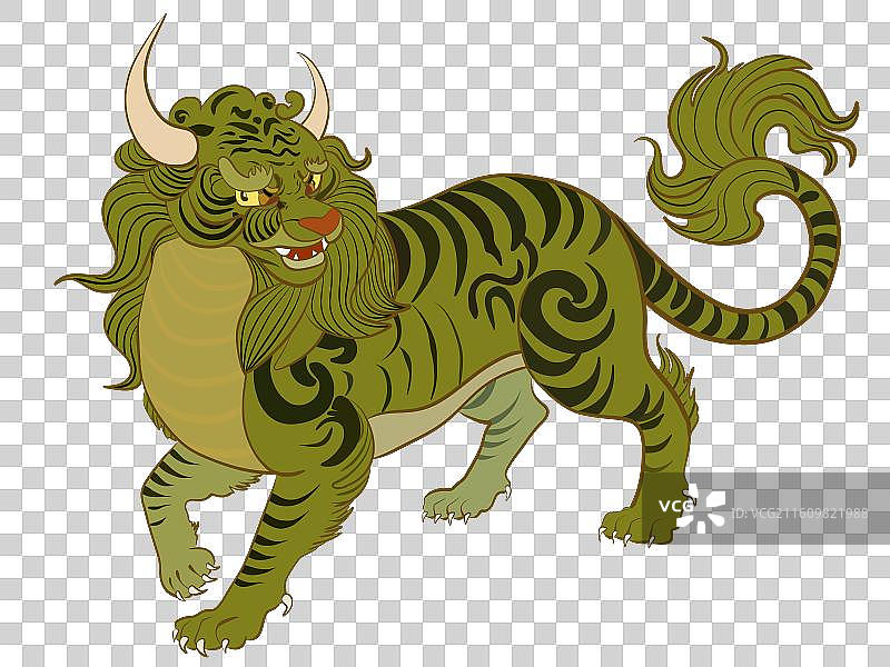国潮青绿神兽甪端虎身兽形象插画图片素材