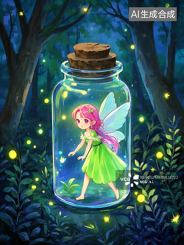 【AI数字艺术】梦幻仙女瓶中的精灵图片素材