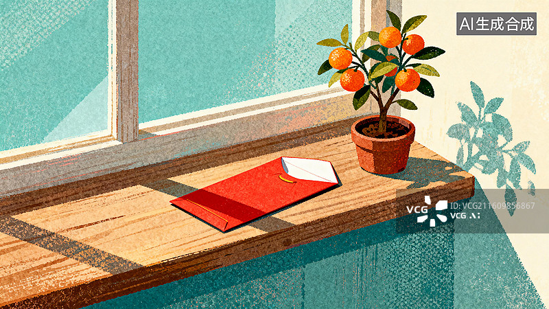 【AI数字艺术】红包，整齐地放在木制窗台上图片素材